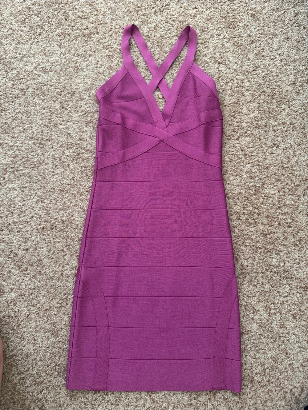bebe Magenta Crisscross Bandage Mini Dress